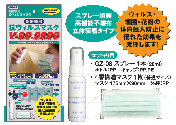 スプレー噴霧高機能不織布立体装着タイプ